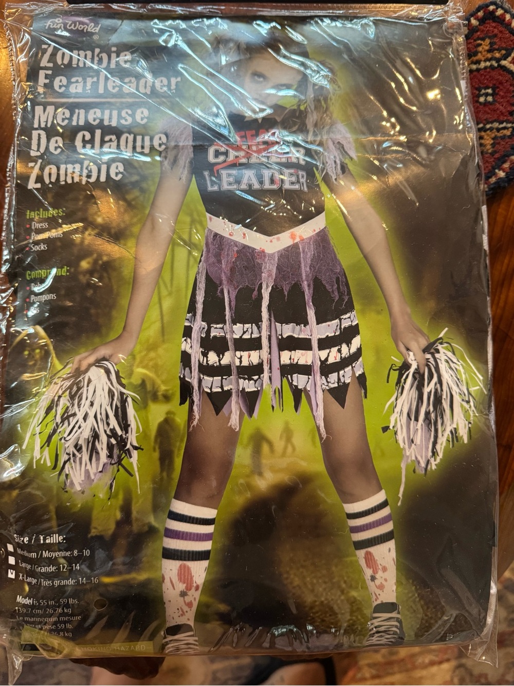 Zombie Cheerleader Kids Costume - Black & Purple
